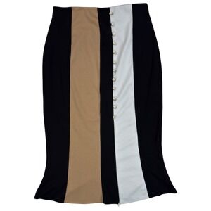 Vfshow Vfemage Colorblock Midi Skirt M Black Tan White Pencil Modest Office Chic